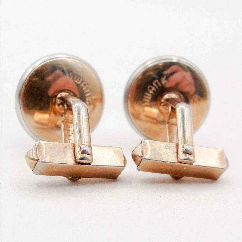 Vintage Swank 10K RGP Gold Tone Red Stone Cufflinks Ruby Cabochon Round Classic